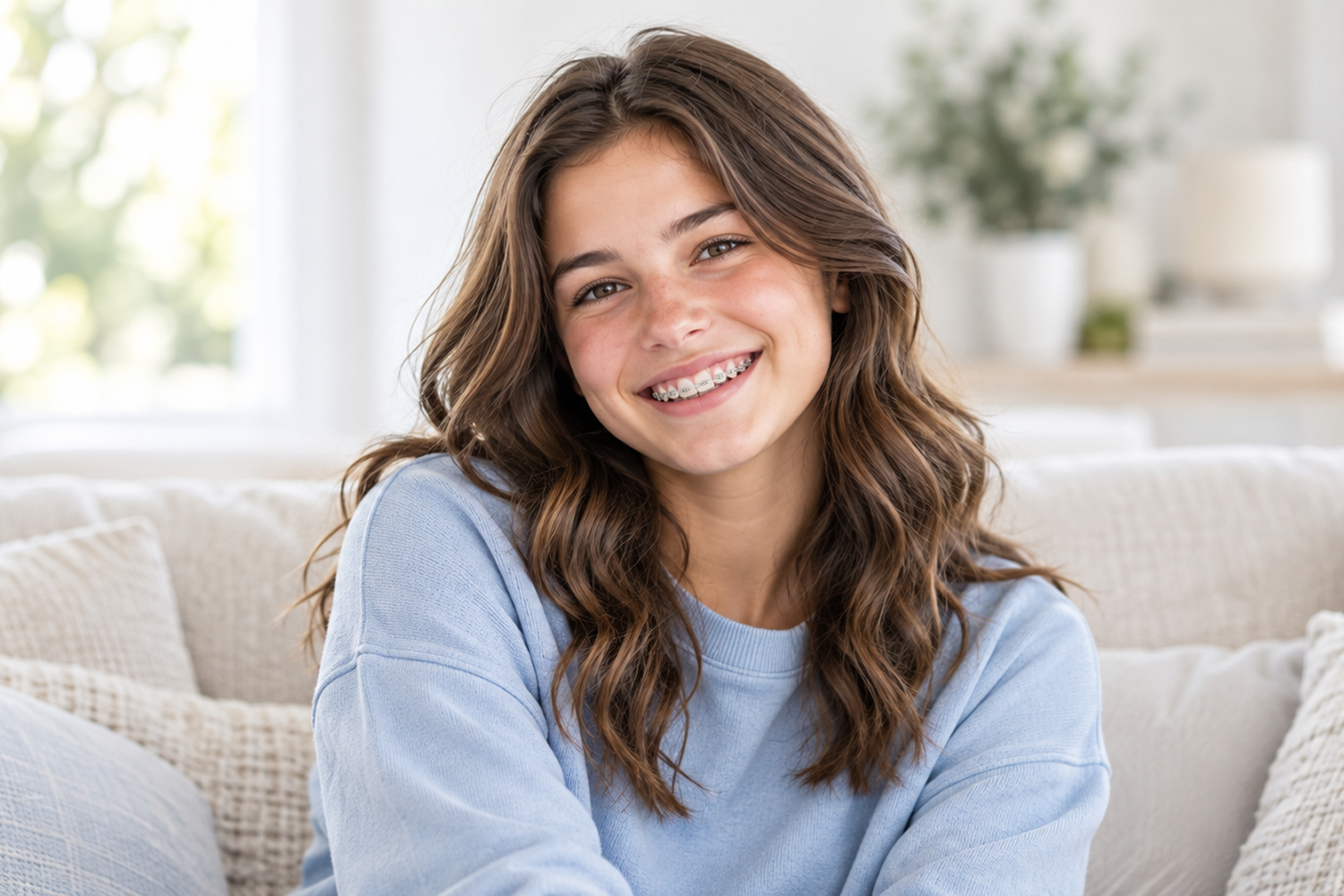 Adolescente souriante portant un appareil orthodontique